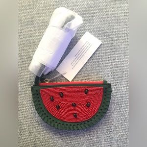NWT TORY BURCH WATERMELON LEATHER COIN POUCH PURSE KEY FOB RING CHARM 45608 NEW